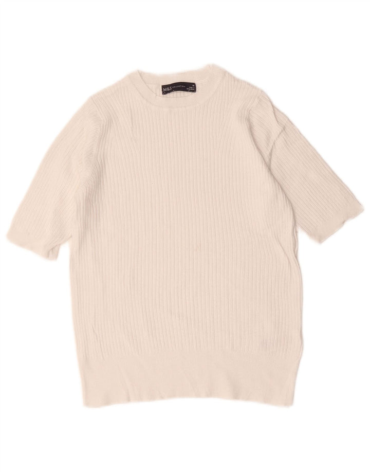 Marks & Spencer Pull court à col rond pour femme UK 10 Petit Blanc