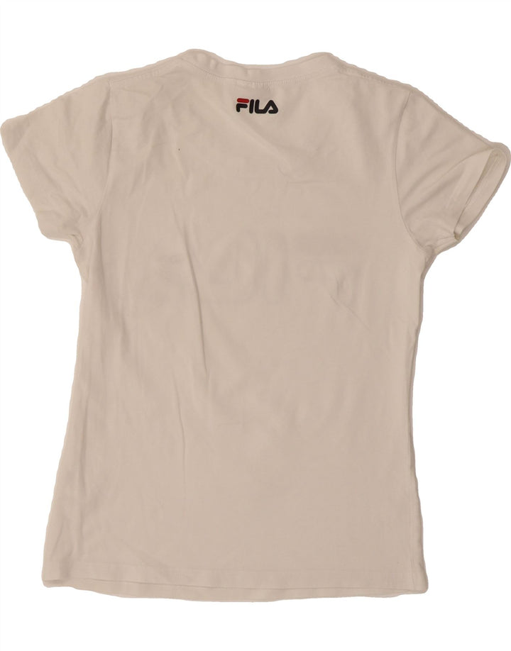 FILA Womens Graphic T-Shirt Top UK 12 Medium White Cotton Vintage Fila and Second-Hand Fila from Messina Hembry 