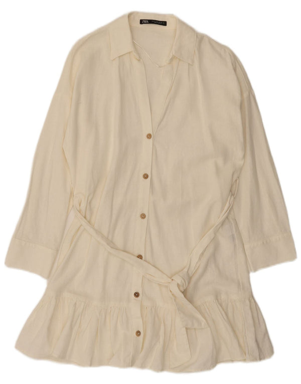 Zara Robe chemise à manches longues pour femme UK 6 XS Lin blanc