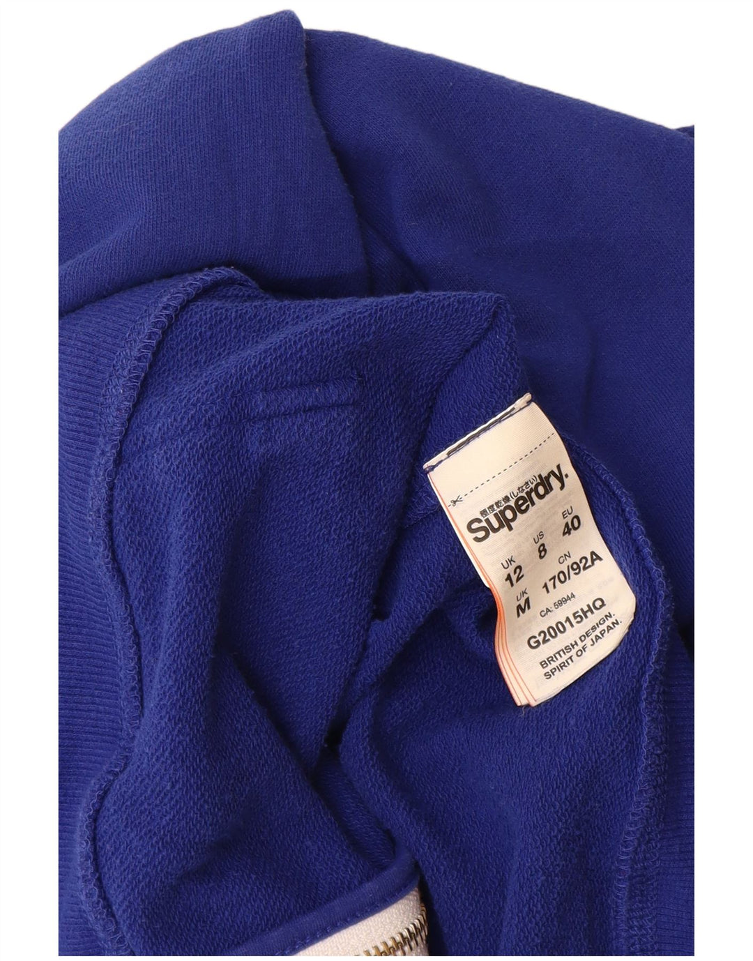 Superdry Pull à capuche zippé pour femme UK 12 Bleu moyen Coton