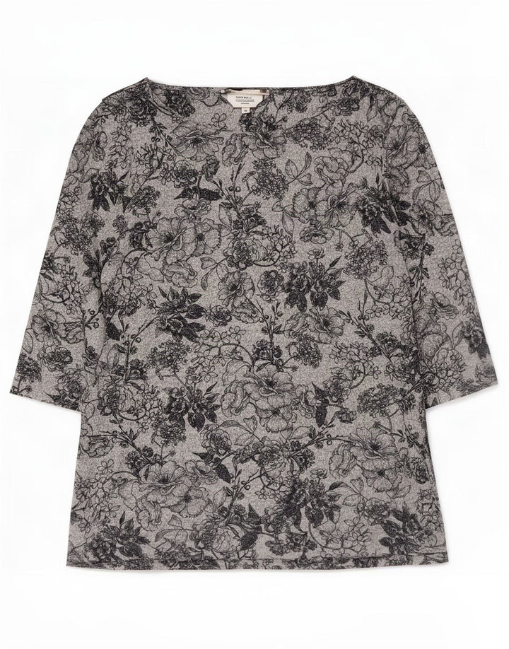 Marks & Spencer Haut Femme Manches 3/4 UK 16 Grand Gris Floral Polyester