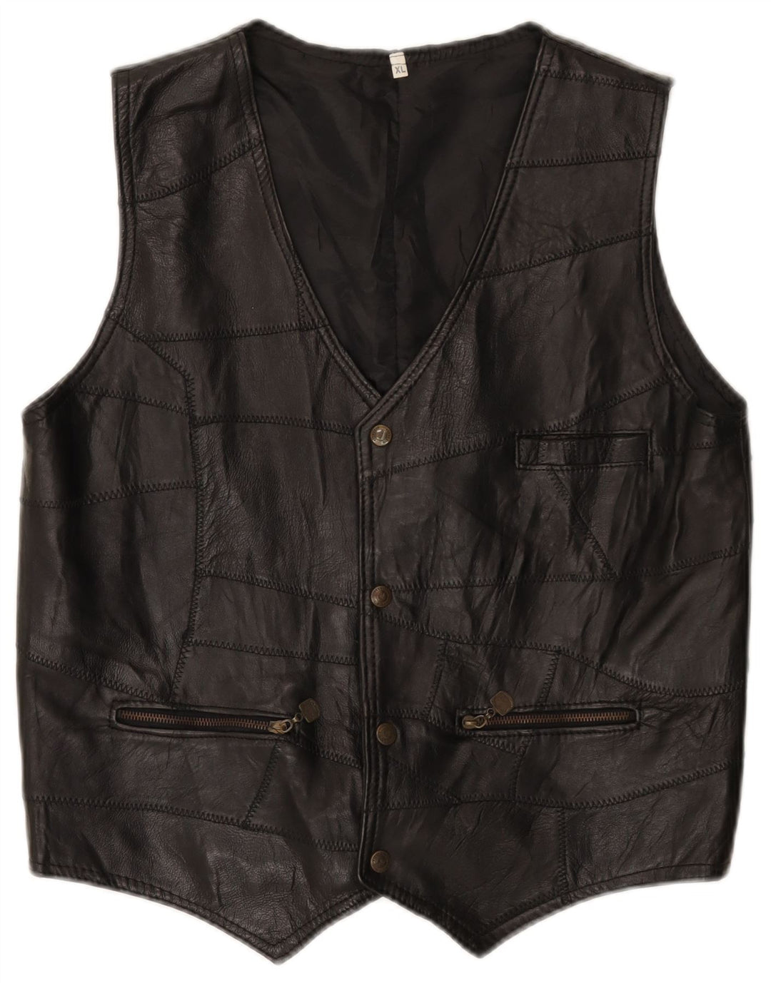 gilet en cuir homme vintage XL Patchwork noir