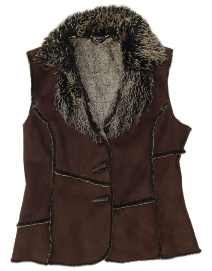 Debenhams Gilet Sherpa Femme UK 12 Marron Moyen Polyester