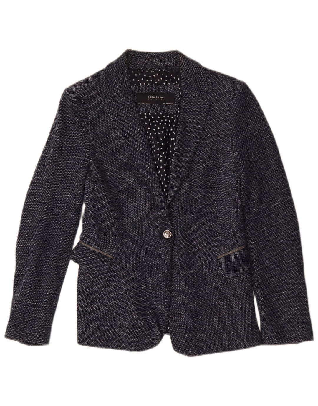 Zara Veste Blazer 1 Bouton Femme UK 12 Bleu Marine Moyen Moucheté