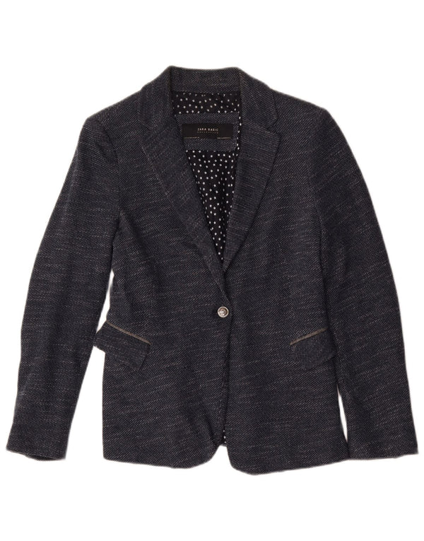 Zara Veste Blazer 1 Bouton Femme UK 12 Bleu Marine Moyen Moucheté