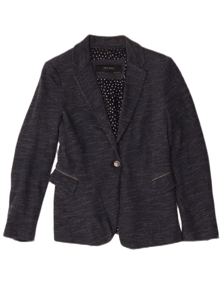 Zara Veste Blazer 1 Bouton Femme UK 12 Bleu Marine Moyen Moucheté
