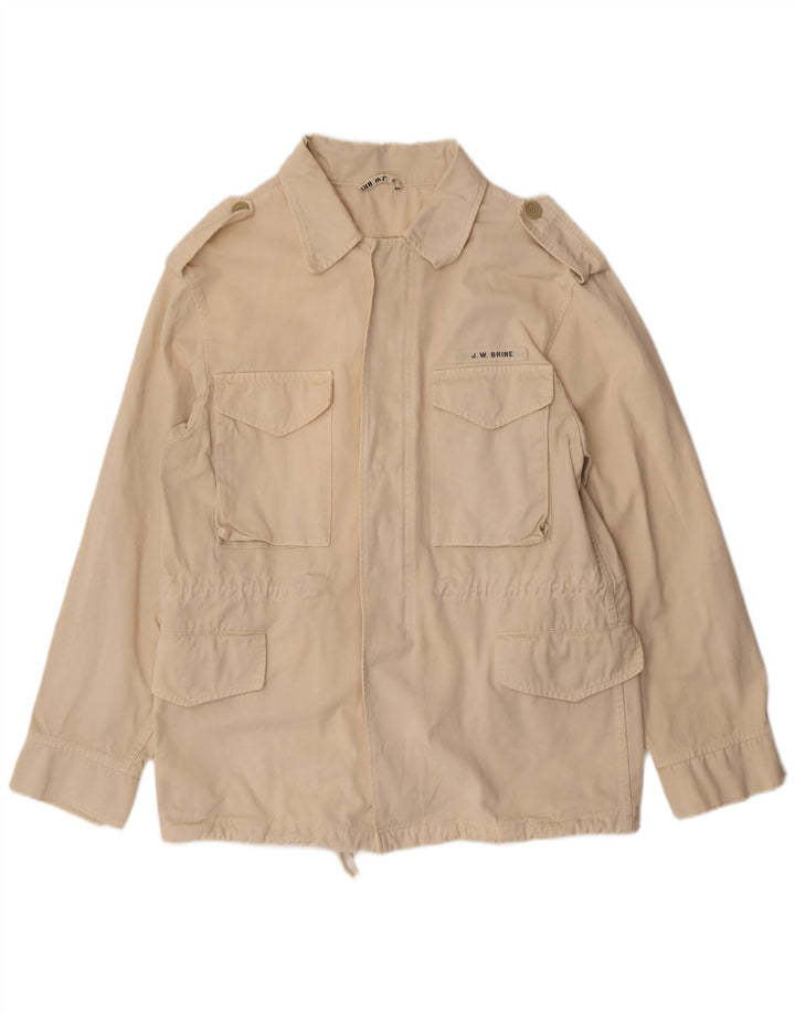 VINTAGE Veste utilitaire militaire pour hommes UK 36 Petit coton beige