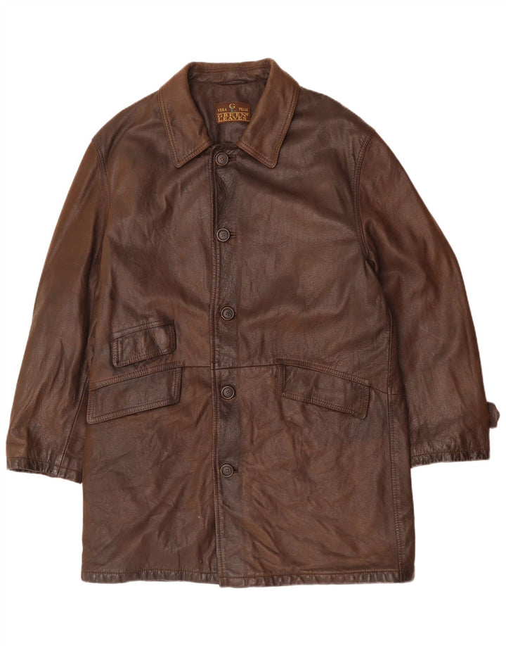 Green Leaves Manteau en cuir pour homme UK 40 Grand cuir marron