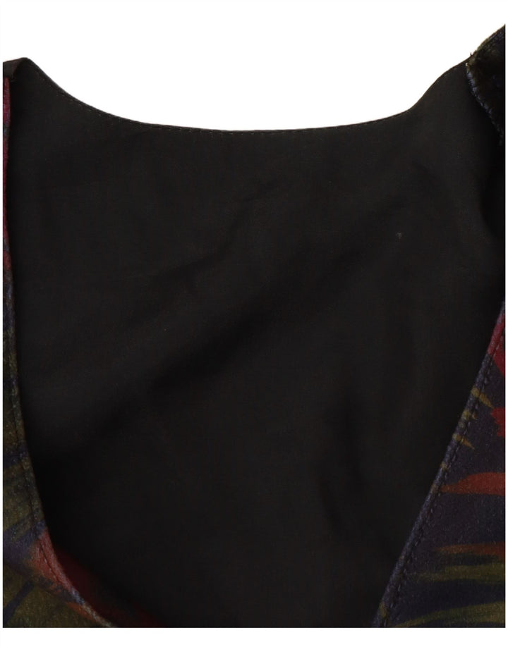 VINTAGE Gilet Femme UK 12 Moyen Bleu Marine Floral