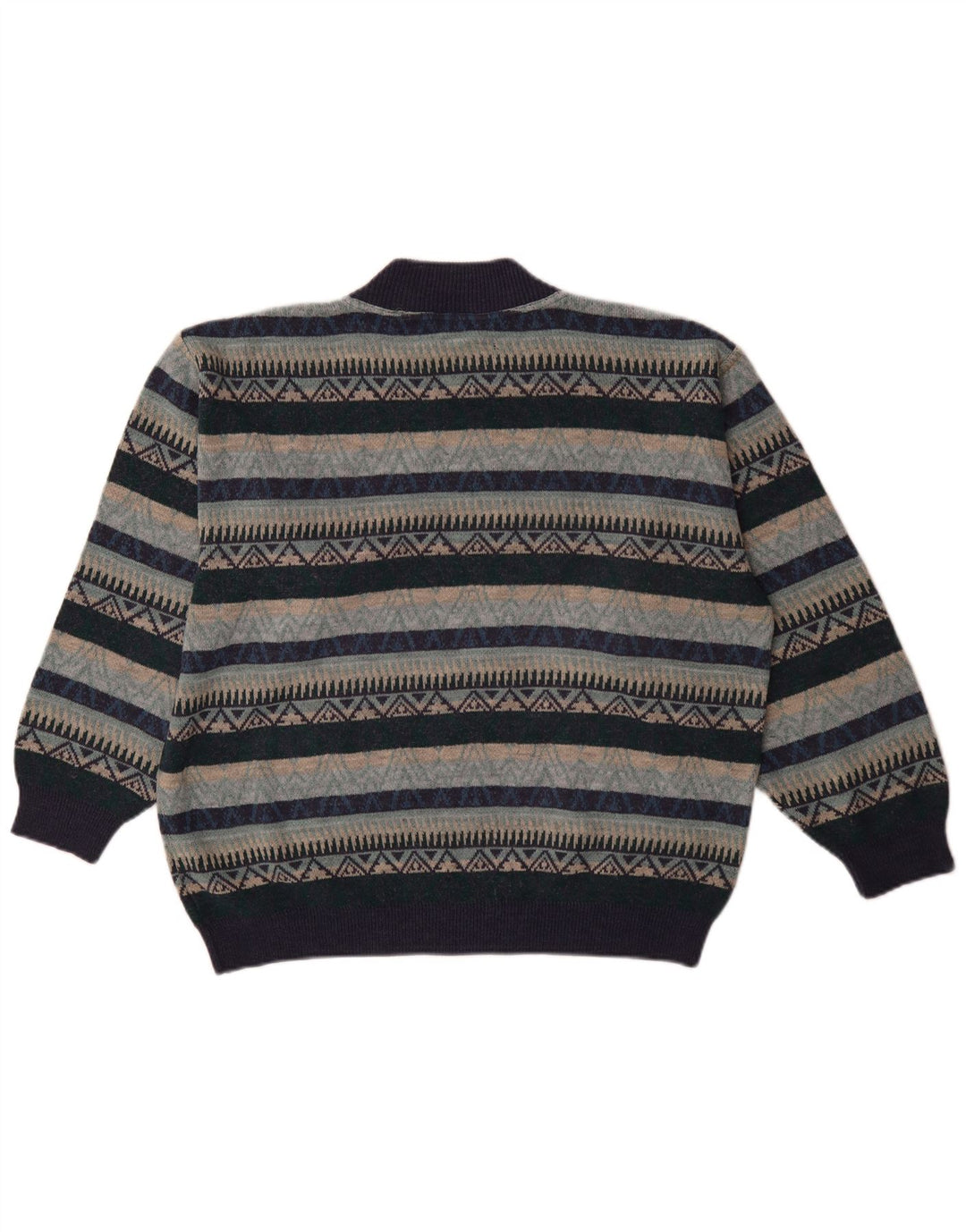 vintage Mens Turtle Neck Jumper Pull XL Bleu Marine Géométrique