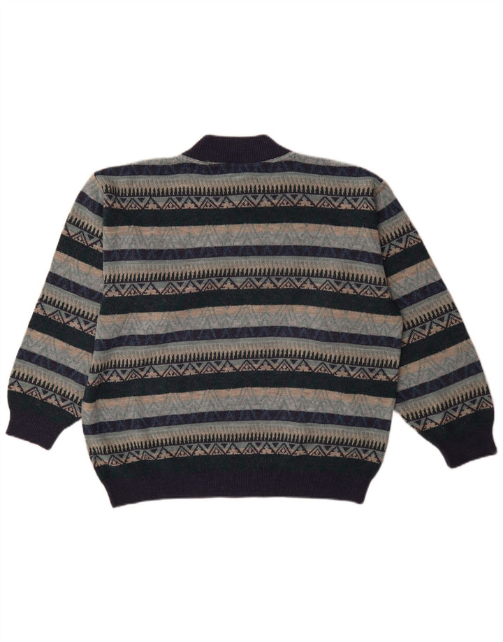 vintage Mens Turtle Neck Jumper Pull XL Bleu Marine Géométrique