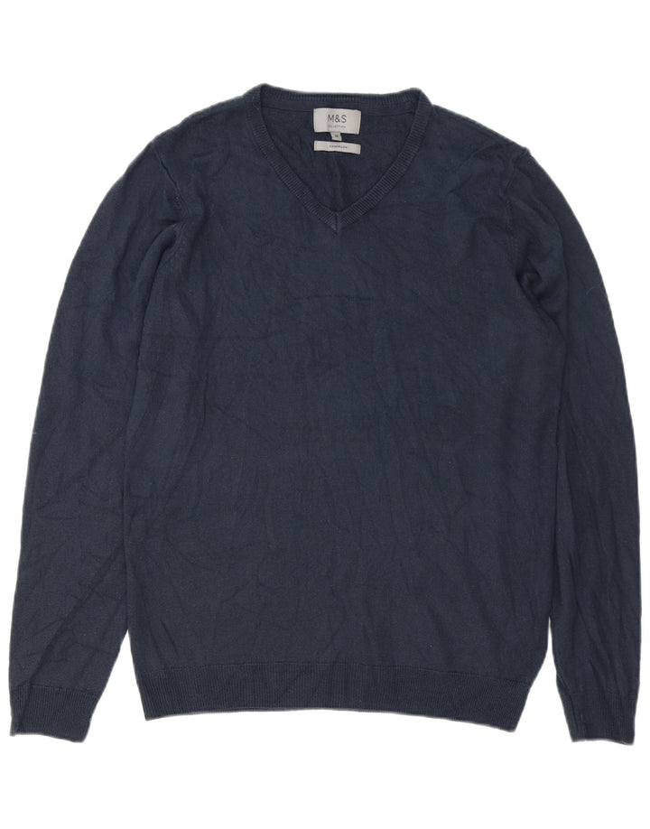 Marks & Spencer Pull Col V Homme Bleu Marine Moyen Cachemire