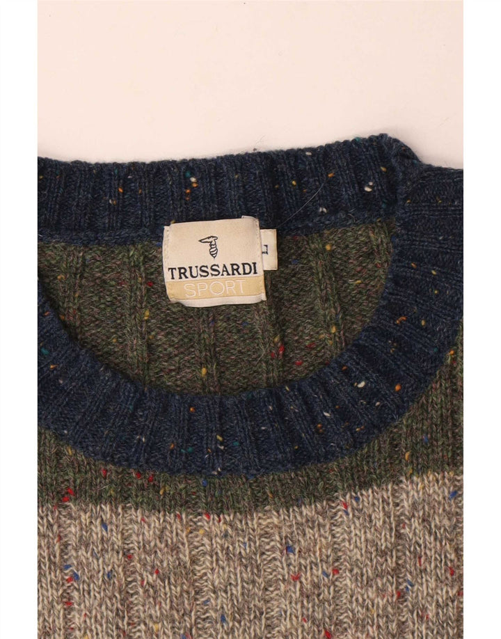 Trussardi Pull Col Ras Du Cou Grande Laine Rayée Multicolore