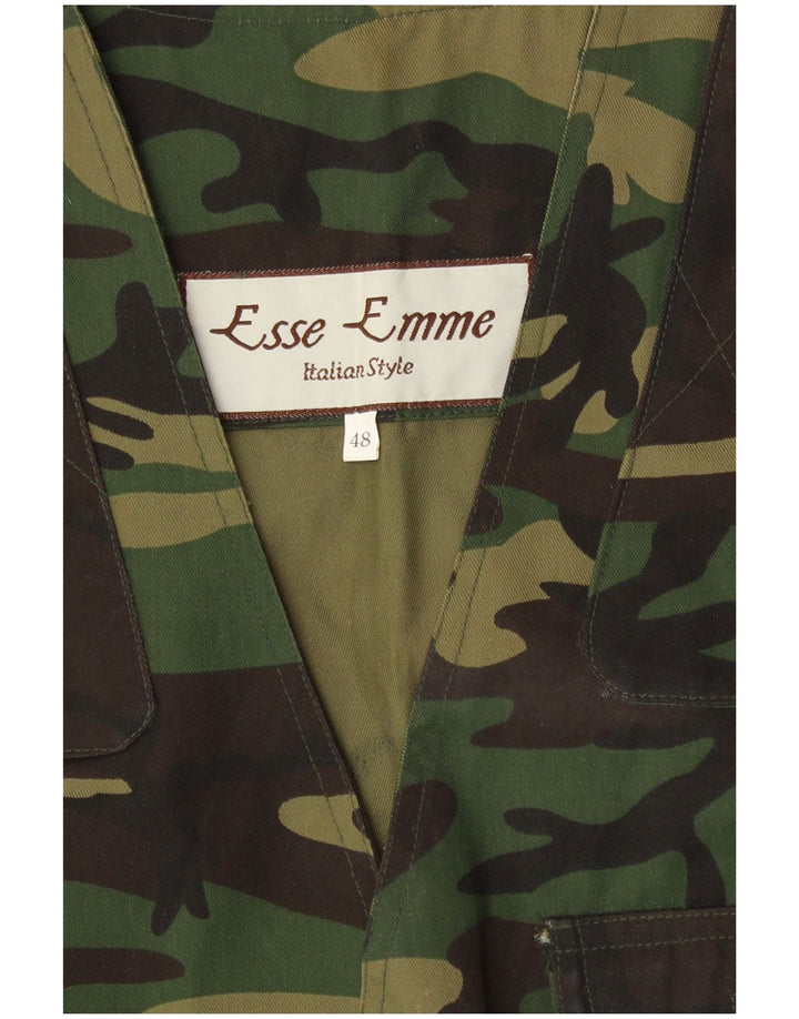 vintage Mens Utility Gilet IT 48 Moyen Vert Camouflage Polyester Armée