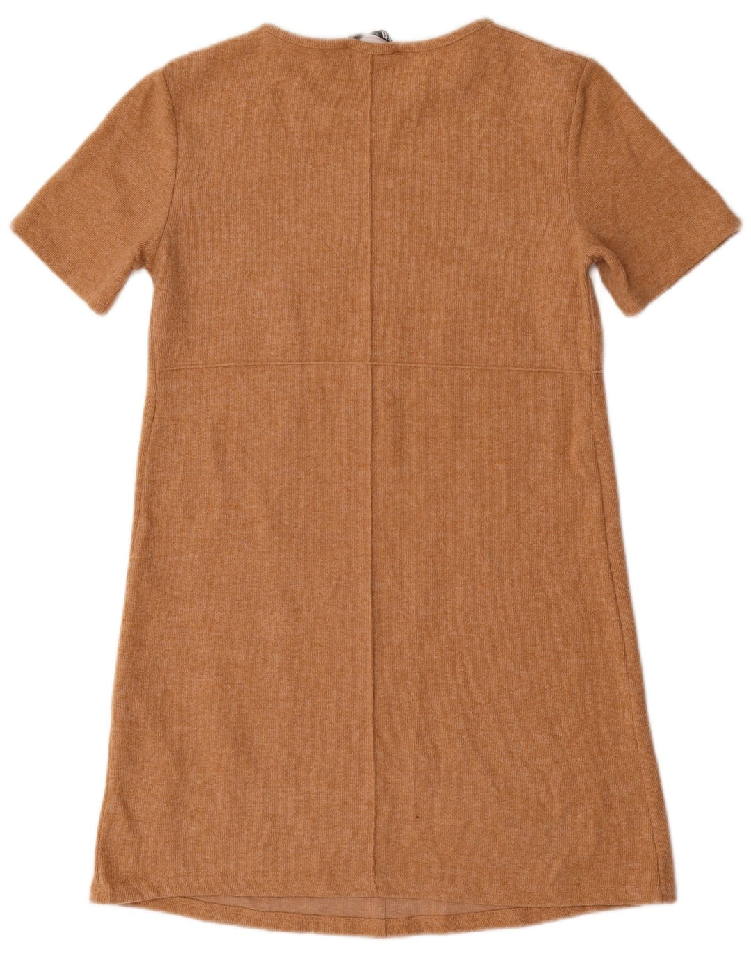 Zara Robe droite à manches courtes pour femme UK 12 Coton beige moyen