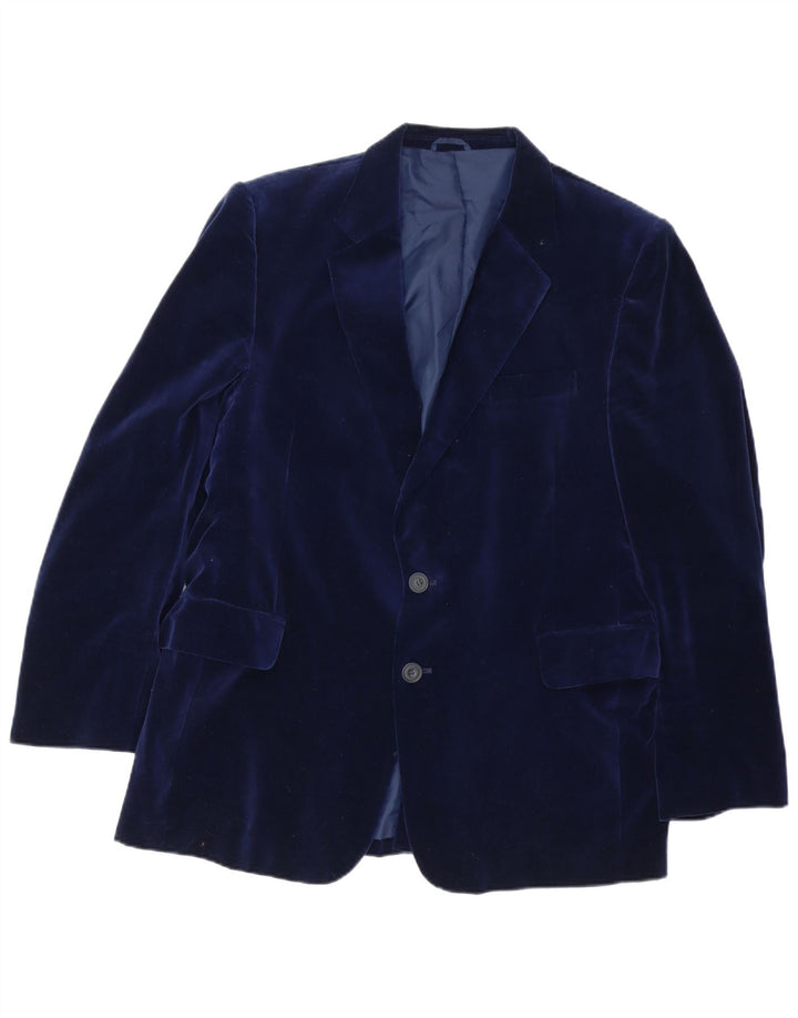 vintage Homme 2 Bouton Velours Blazer Veste IT 46 Petit Coton Bleu Marine