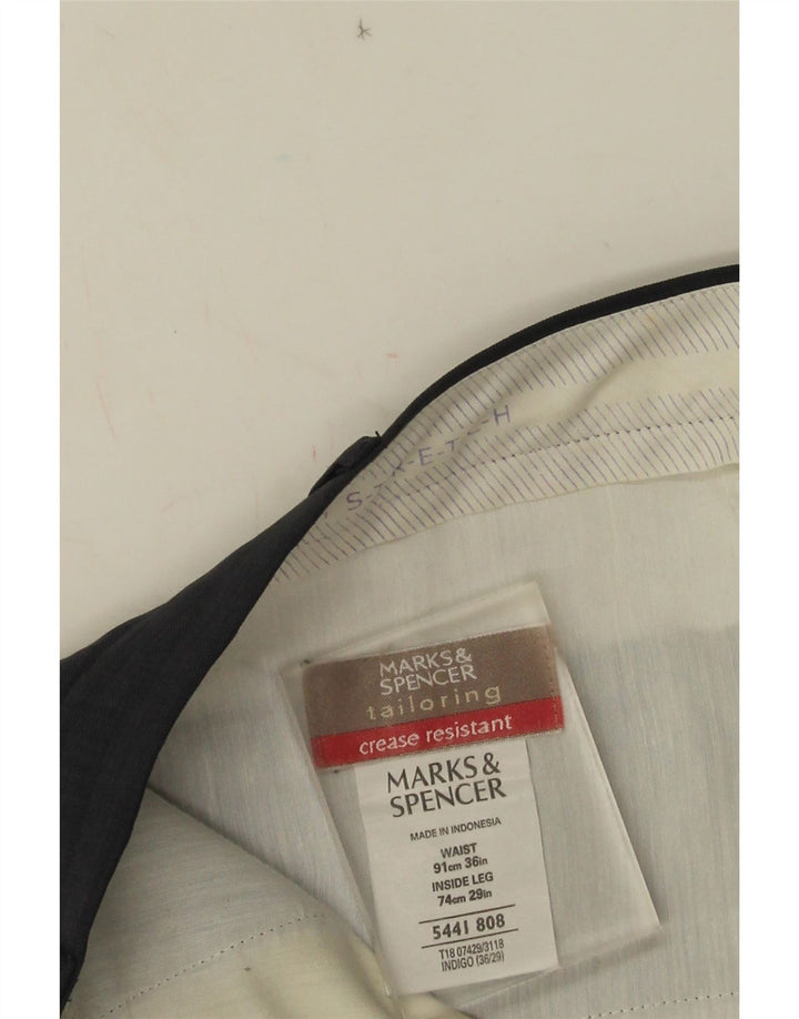 Marks & Spencer Pantalon de Costume Droit Homme W36 L29 Bleu Marine Polyester