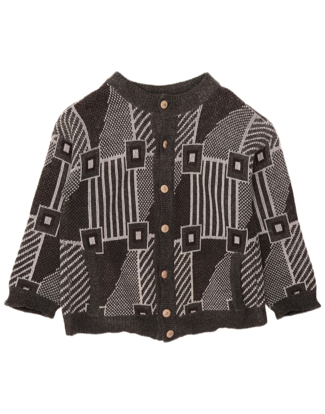 VINTAGE Femmes Cardigan surdimensionné Pull UK 18 XL Gris Géométrique