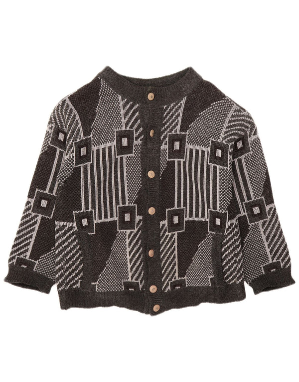 VINTAGE Femmes Cardigan surdimensionné Pull UK 18 XL Gris Géométrique