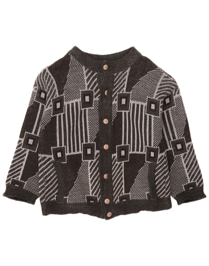 VINTAGE Femmes Cardigan surdimensionné Pull UK 18 XL Gris Géométrique