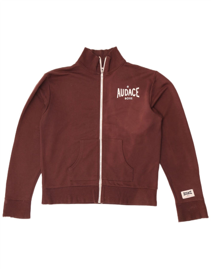 vintage Mens Graphic Survêtement Top Veste Coton Marron Moyen