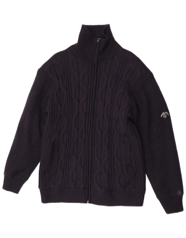 vintage Homme Cardigan Pull XL Bleu Marine Laine Mérinos