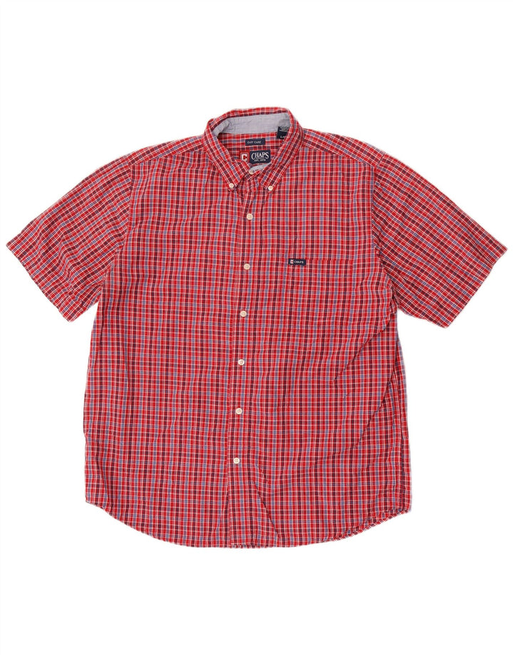 Chaps Chemise à manches courtes pour homme facile d'entretien en coton à carreaux rouges
