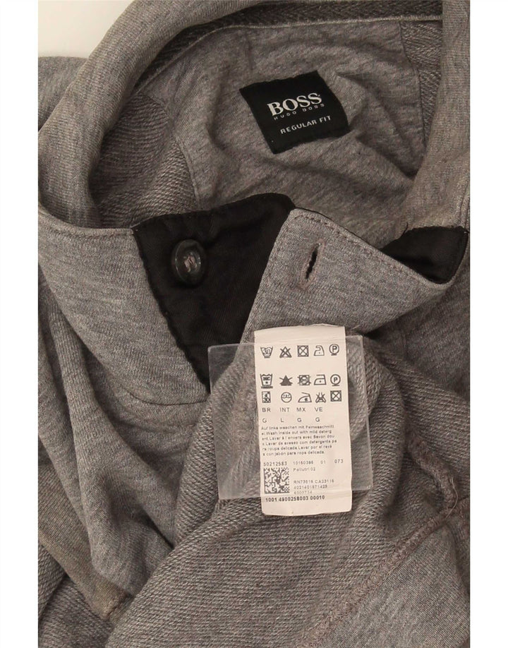 Hugo Boss Hommes Button Neck Sweatshirt Jumper Grand Gris Coton