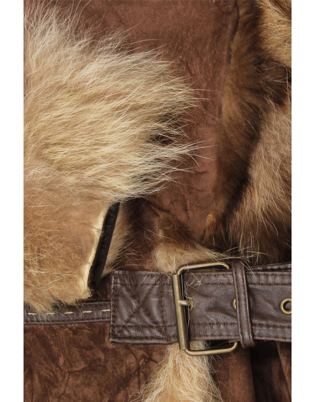 Rene Derhy Manteau en fourrure en daim pour femme UK 14 Cuir marron moyen