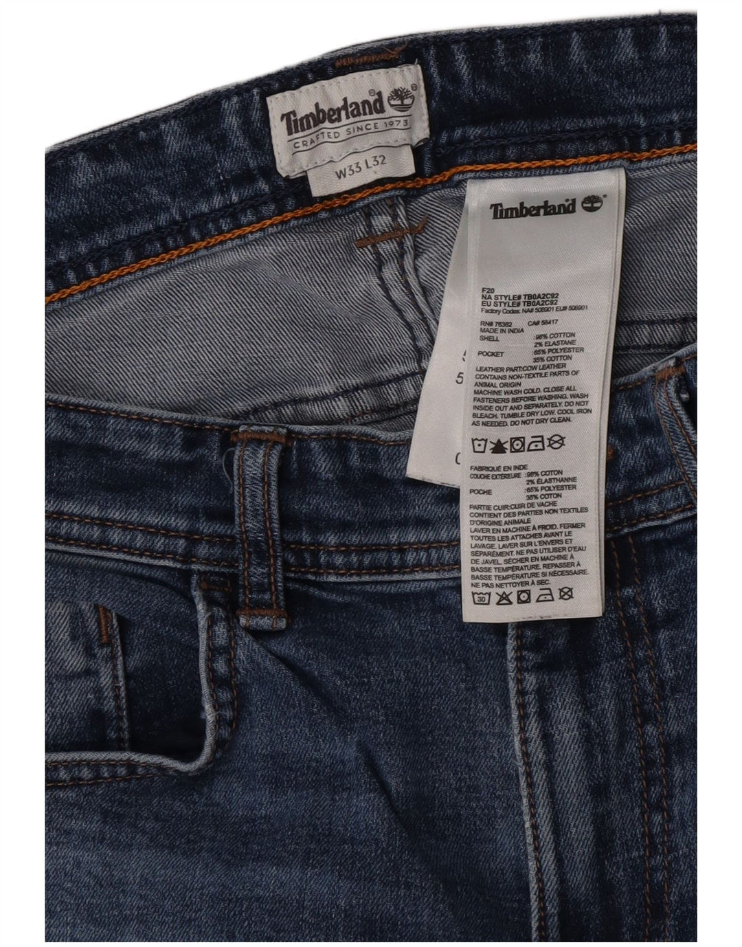 Timberland Jean Slim Homme W33 L32 Bleu Coton