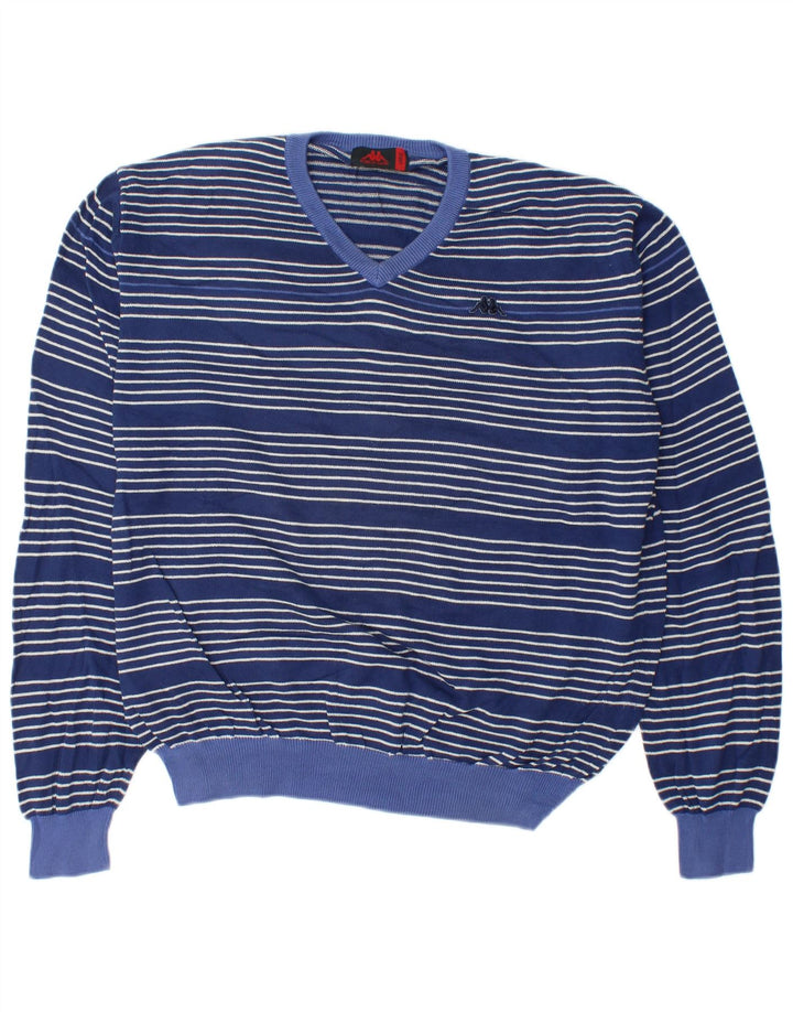 Kappa Homme Col V Pull Pull Large Bleu Marine Rayé Coton