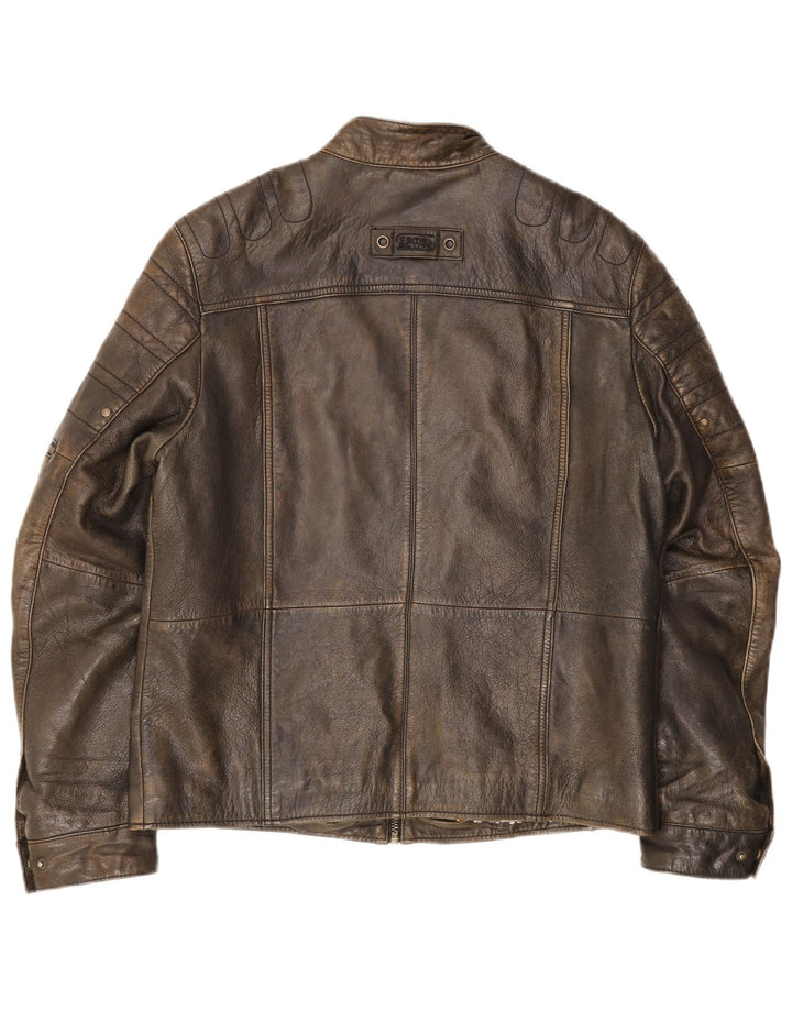 Camel Active Veste de course en cuir pour homme IT 50 Large Marron