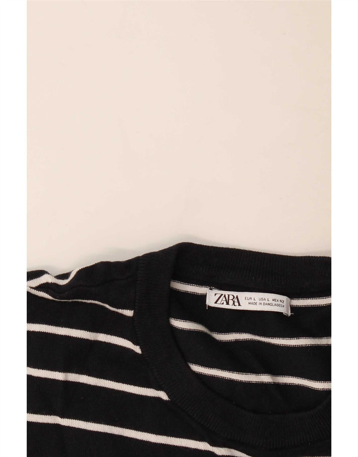 Zara Homme T-Shirt Top Large Bleu Marine Rayé
