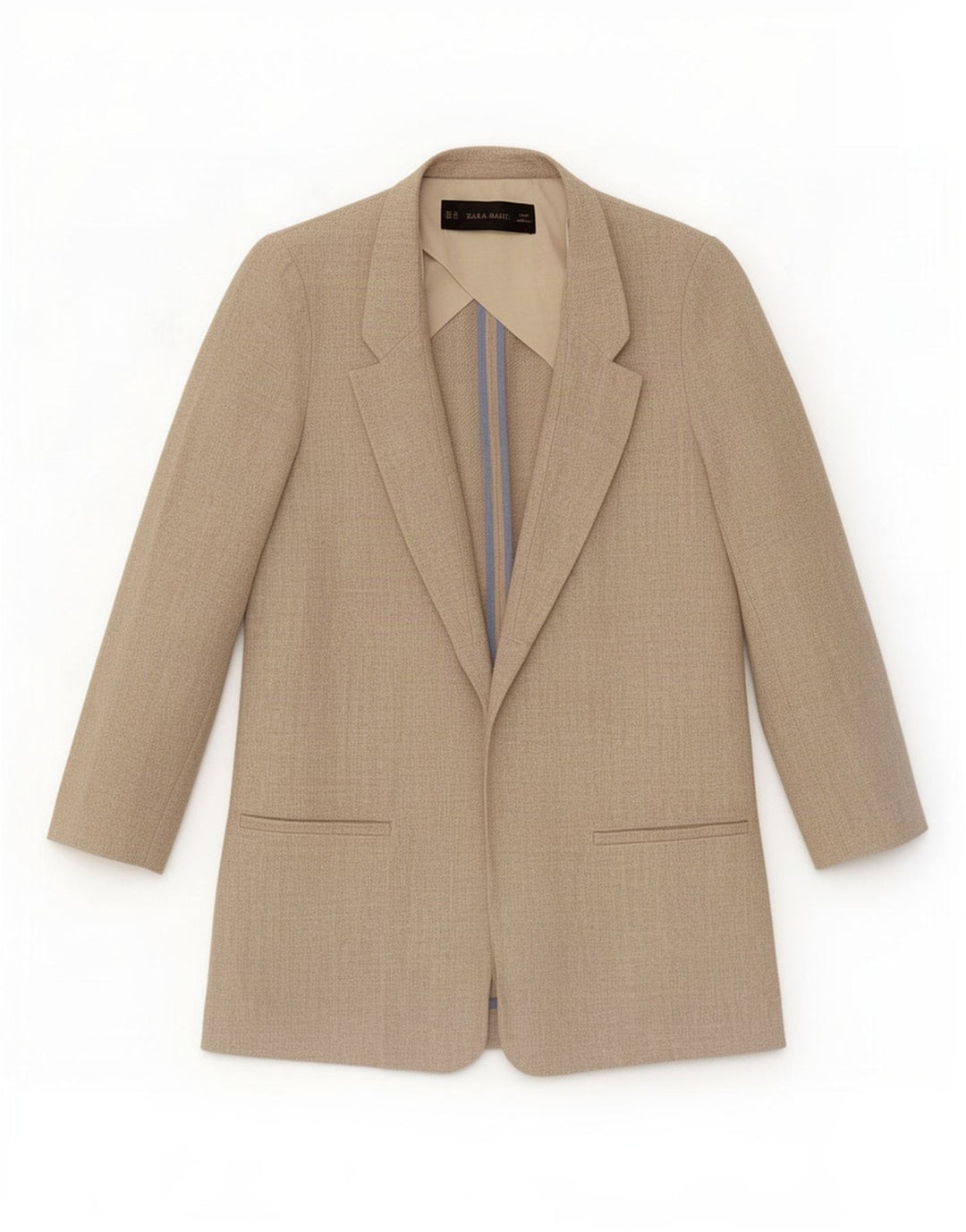 Zara Veste blazer ouverte surdimensionnée pour femme UK 6 XS Lin beige