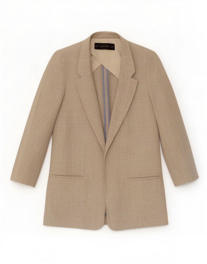 Zara Veste blazer ouverte surdimensionnée pour femme UK 6 XS Lin beige