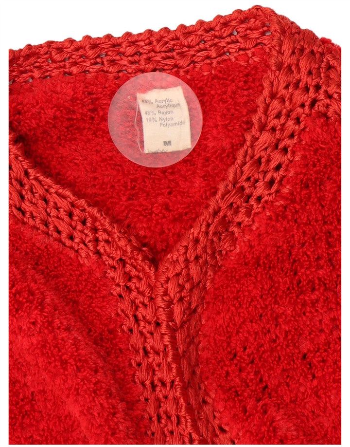 vintage Femme Cardigan Pull UK 14 Acrylique Rouge Moyen