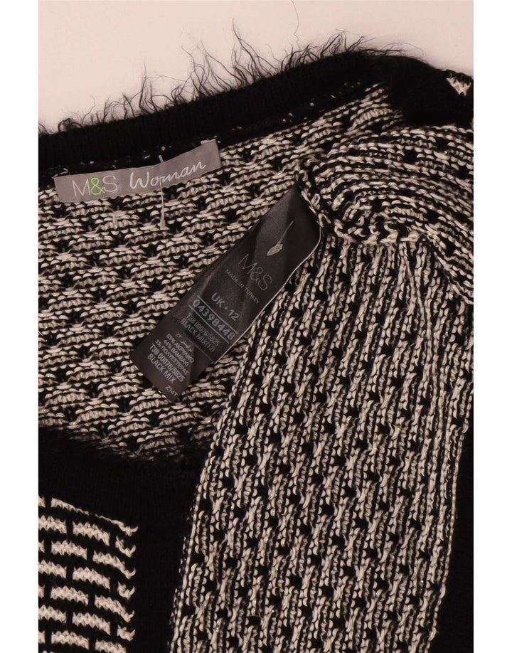 Marks & Spencer Pull Cardigan pour Femme UK 12 Moyen Noir Géométrique