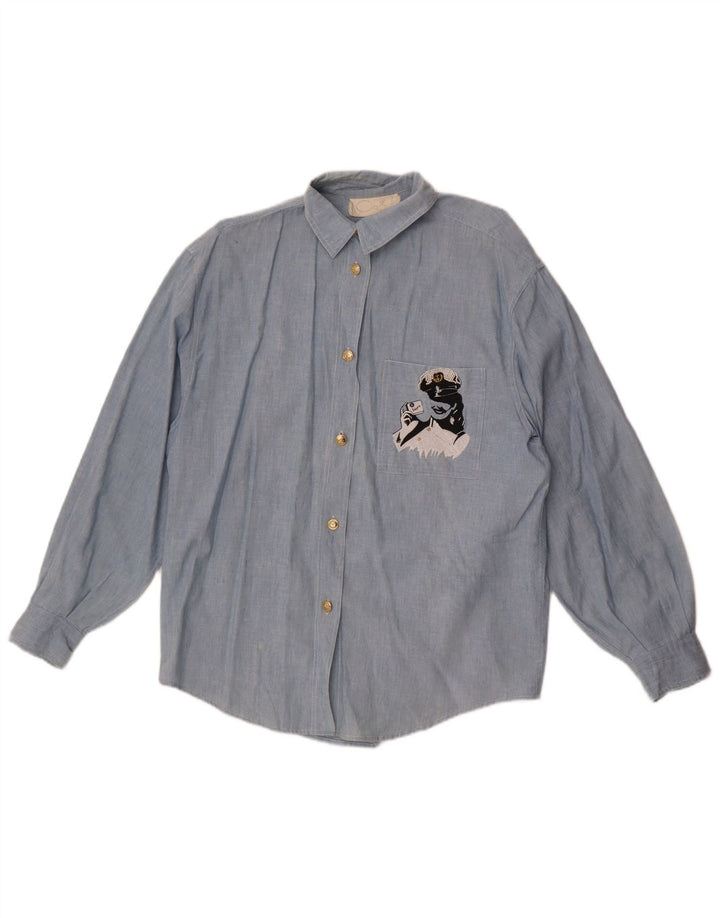 Chemise graphique femme vintage UK 18 XL Bleu