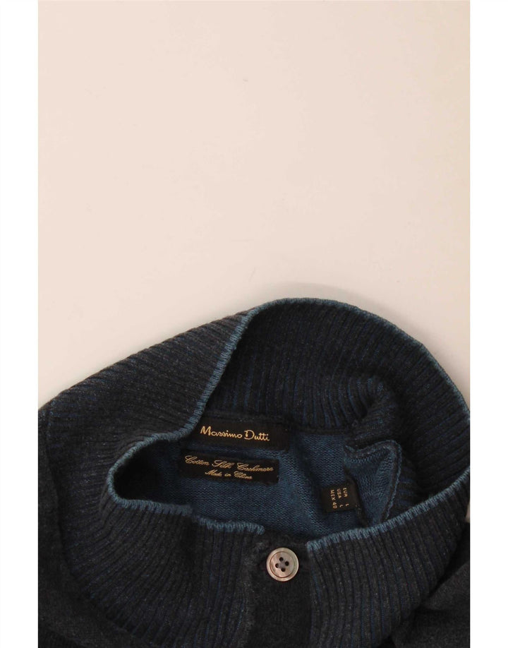 Massimo Dutti Pull à col boutonné pour homme en coton bleu marine Taille L