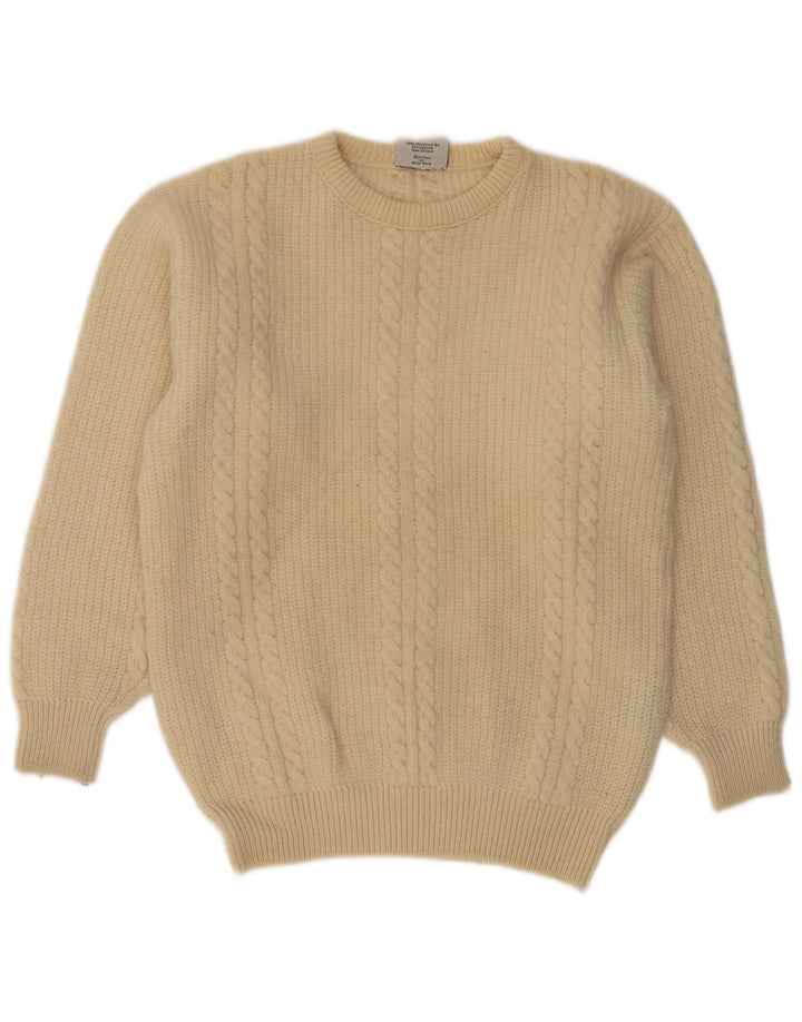 VINTAGE Pull col rond homme grande laine vierge beige
