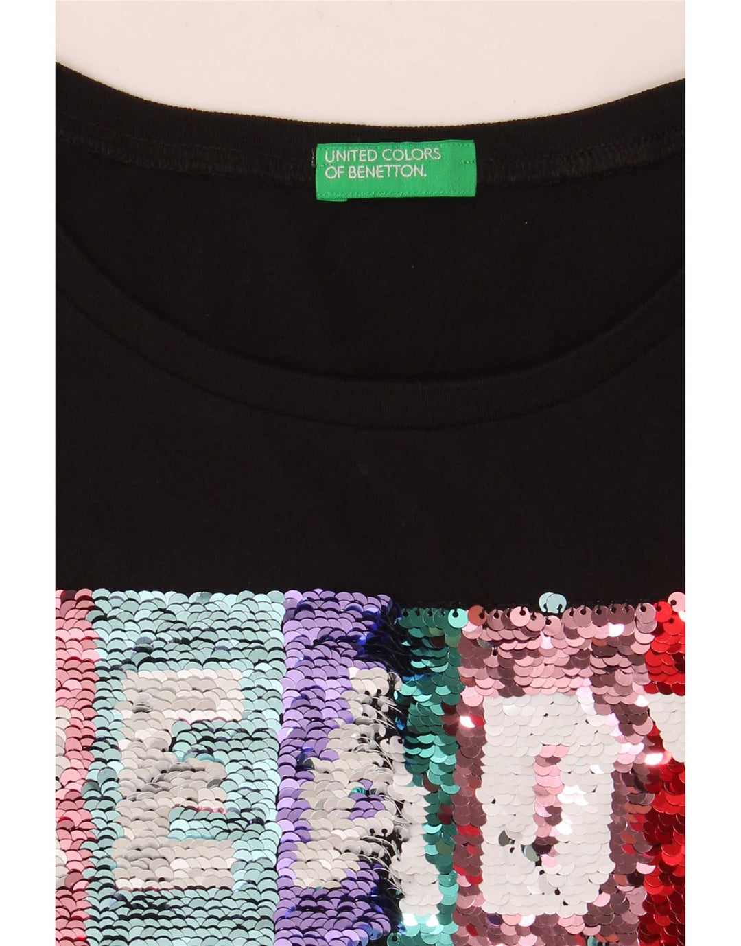 Benetton T-shirt graphique pour femme UK 10 Small Noir