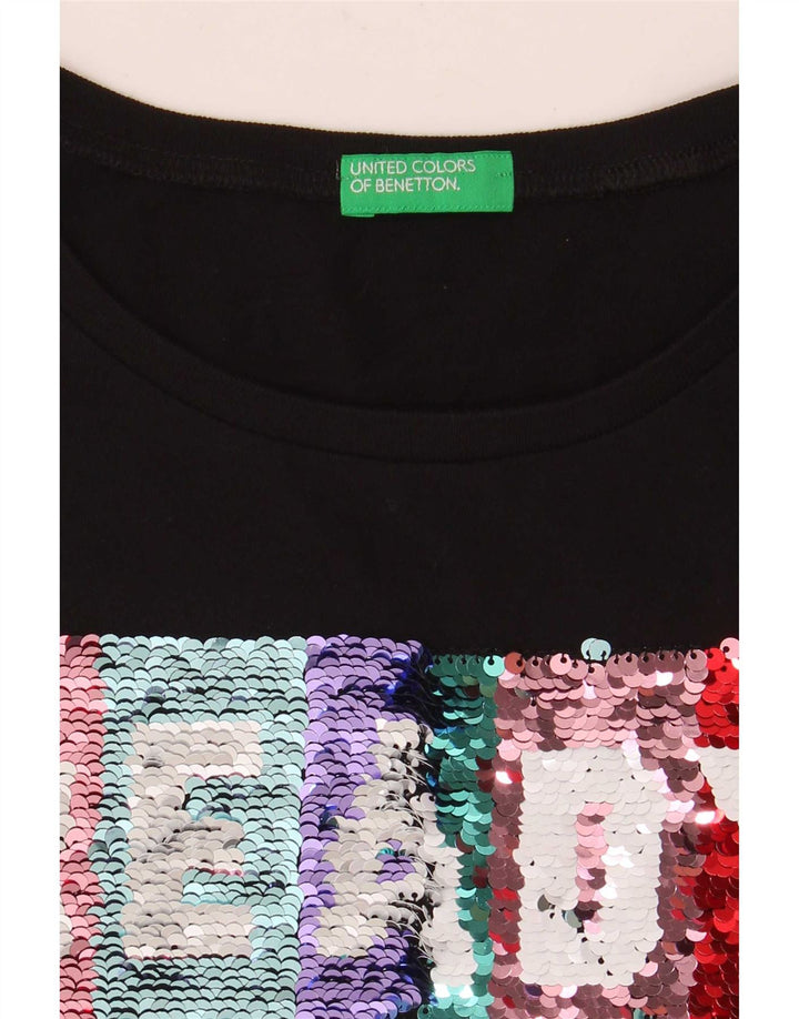 Benetton T-shirt graphique pour femme UK 10 Small Noir