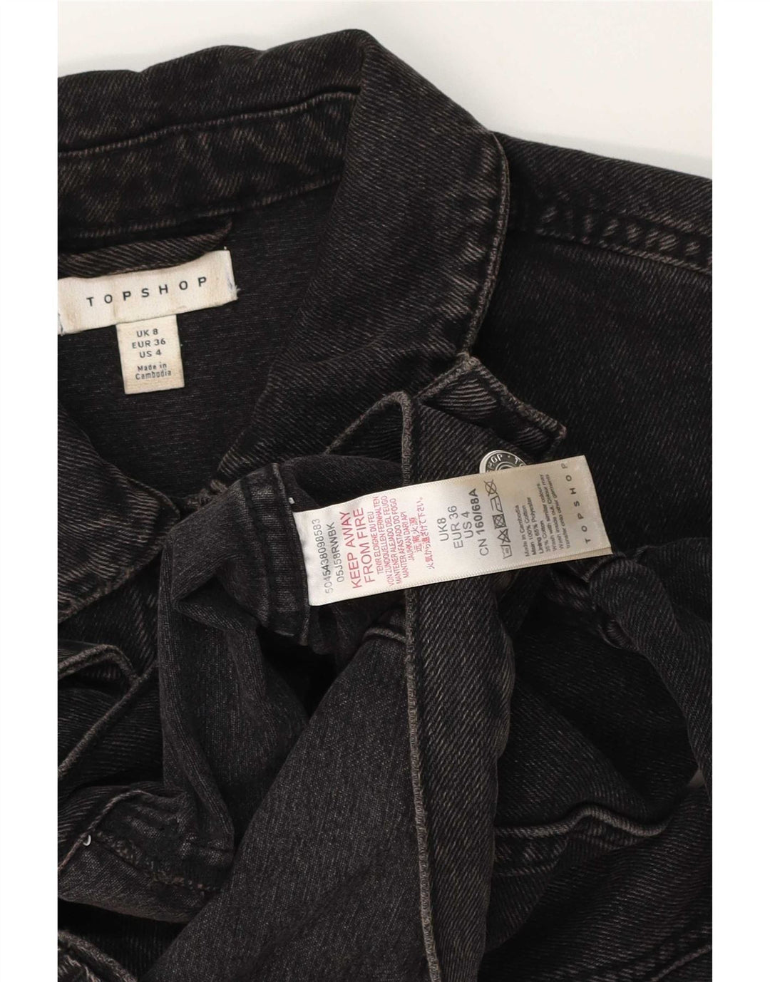 Topshop Veste en jean courte pour femme UK 8 Petit coton noir