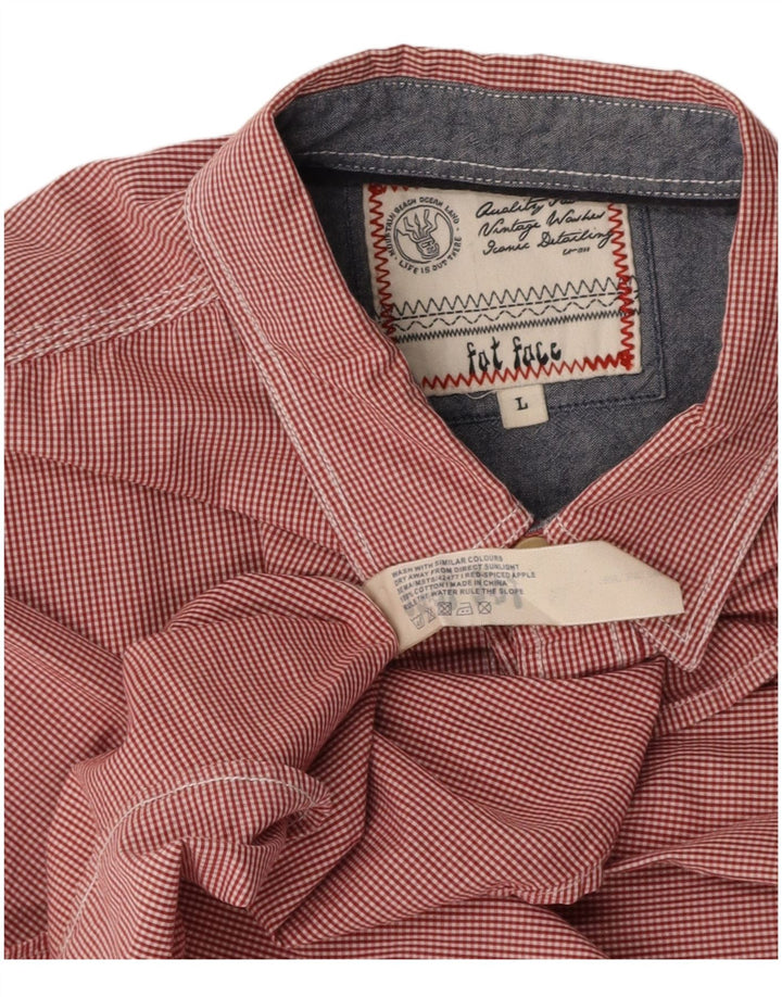 FAT FACE Mens Short Sleeve Shirt Large Red Gingham Cotton
