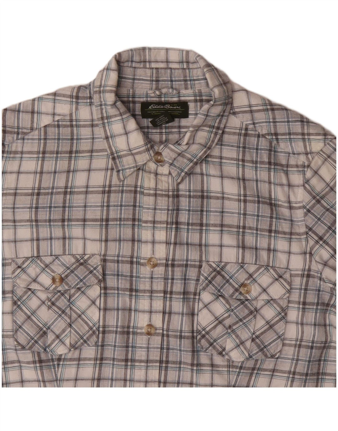 EDDIE BAUER Chemise Femme UK 16 Grand Coton à Carreaux Gris