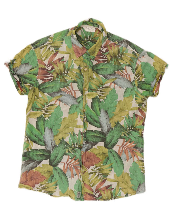 Calliope Chemise à manches courtes pour homme en coton floral vert moyen