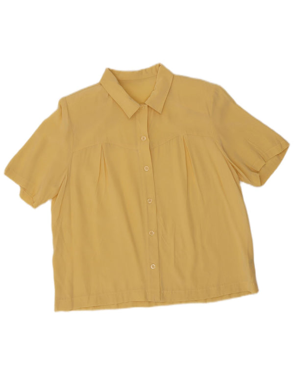 vintage Femme Chemise à manches courtes Blouse UK 14 Grande Soie Jaune