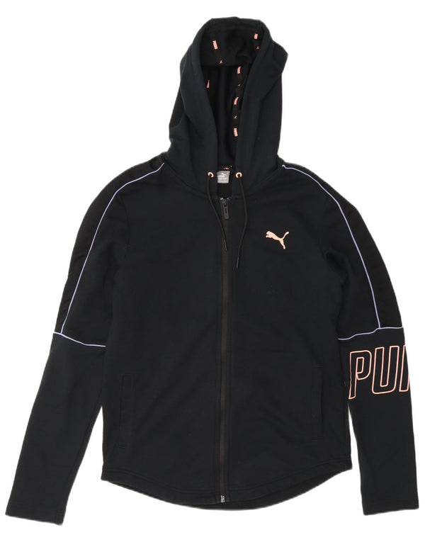 Puma Pull à capuche graphique zippé pour femme UK 10 Petit coton bleu marine