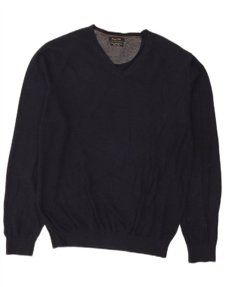 Massimo Dutti Pull col V pour homme en coton bleu marine Taille L