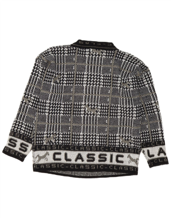 vintage Mens Graphic Crew Neck Jumper Pull Grand Carreau Noir